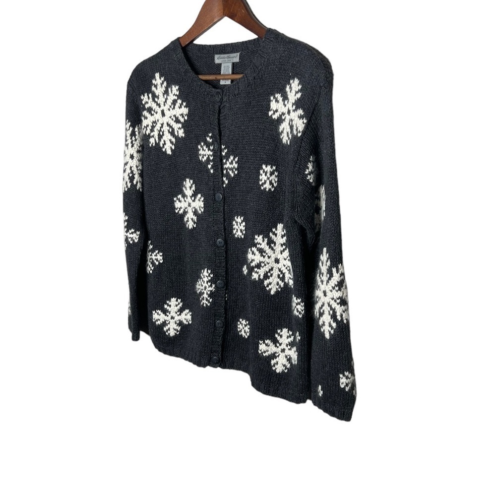 Vintage Eddie Bauer Cardigan Sweater Grey Blend Button Up Snowflakes - Picture 3 of 9